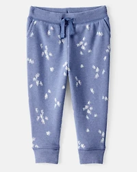 Baby Girl Heart Print Drawstring Joggers - Blue