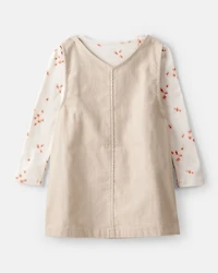 Toddler Girl 2-Piece Heart Print Cotton Long-Sleeve Dress - Brown