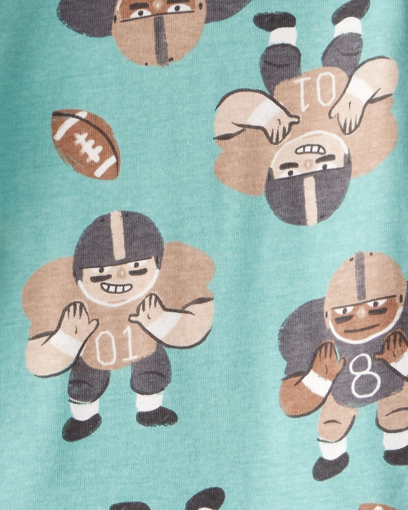 Toddler Boy Football Print 100% Cotton Long-Sleeve 4-Piece Pajamas - Blue