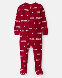 Baby Merry & Bright Christmas Cotton Long-Sleeve Loose Fit 2-Way Zip 1-Piece Pajamas - Red