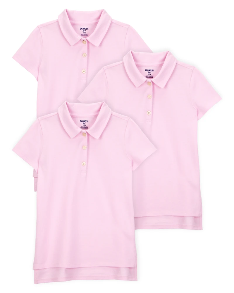 Kid 3-Pack Pique Uniform Polo Shirts - Pink