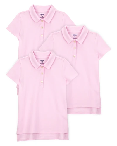 Kid 3-Pack Pique Uniform Polo Shirts - Pink