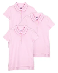 Kid 3-Pack Pique Uniform Polo Shirts - Pink
