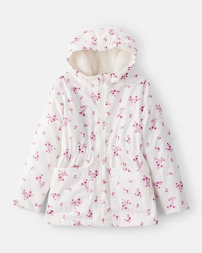 Girls Floral Long-Sleeve Midweight Anorak Jacket - White