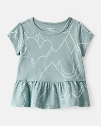 Baby Girl Heart Print Short-Sleeve Peplum Top - Green