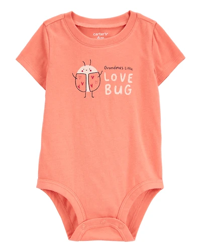 Baby Grandma's Little Love Bug Short-Sleeve Bodysuit - Peach
