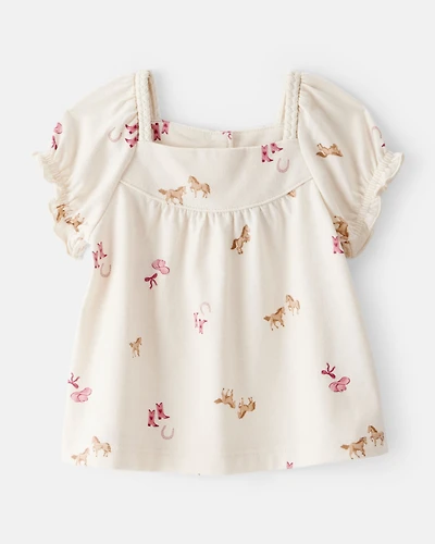 Baby Girl Cowgirl Print Short-Sleeve Top - Cream