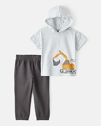 Toddler 2-Piece Construction Striped Hooded Tee & Jogger Set