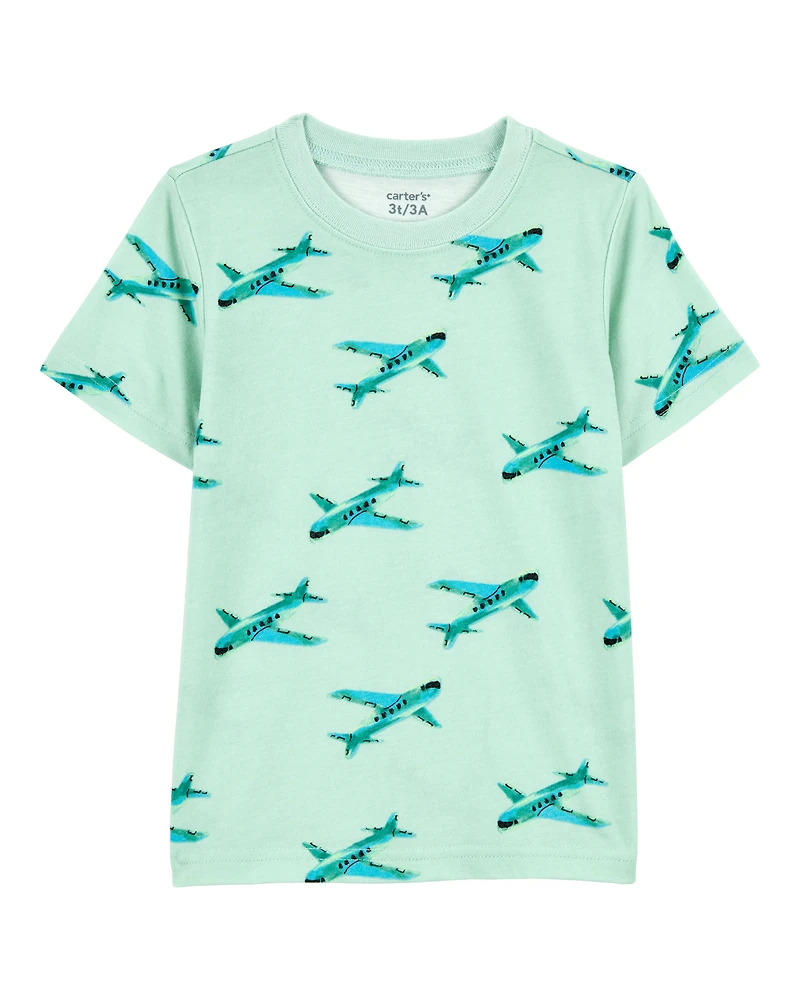 Baby Boy Airplane Print Knit Short-Sleeve Tee - Green