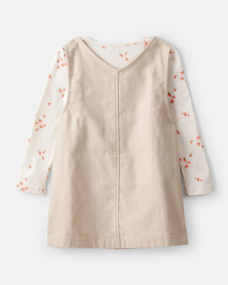 Toddler Girl 2-Piece Heart Print Cotton Long-Sleeve Dress - Brown