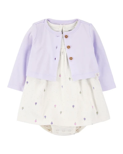 Baby 2-Piece Bodysuit Dress & Cardigan Set - Purple/White