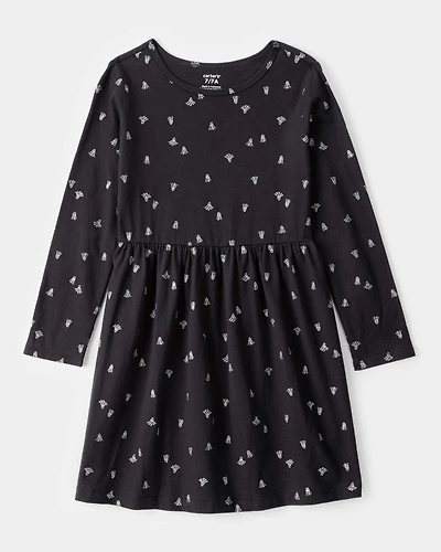 Girls Halloween Ghost Long-Sleeve Dress - Black