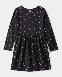 Girls Halloween Ghost Long-Sleeve Dress - Black