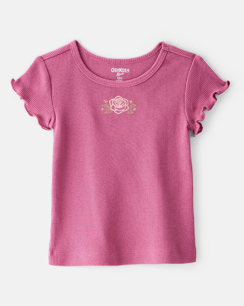 Baby Girl Flower Cotton Short-Sleeve Top - Pink
