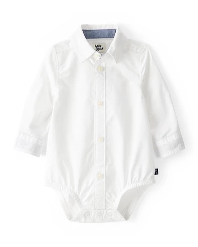 Baby Boy Button-Front Long Sleeve Bodysuit - White