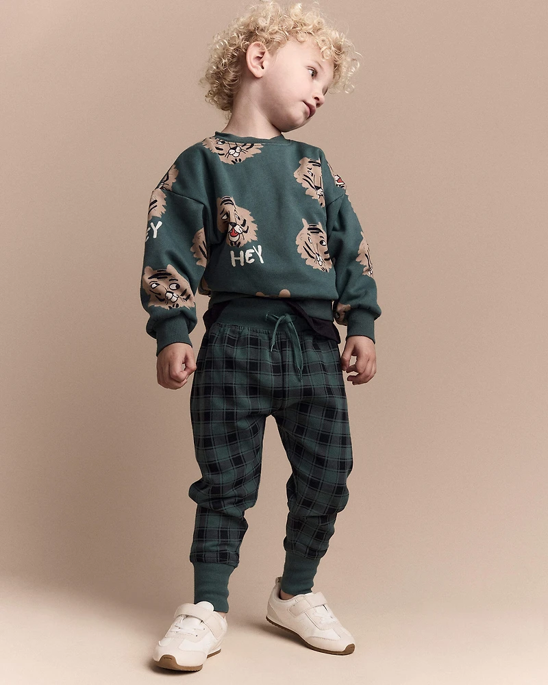 Toddler 'Hey' Tiger Dolman-Sleeve Sweatshirt - Green
