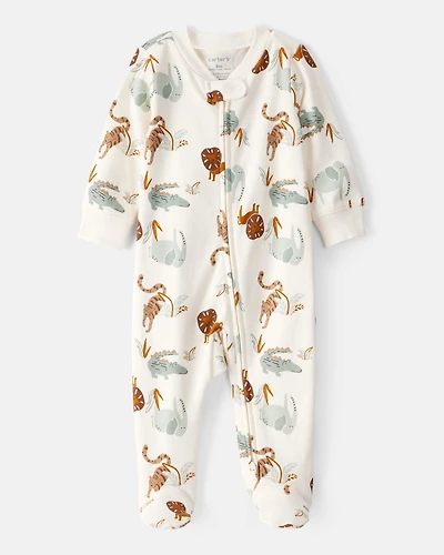 Baby Animal Print 2-Way Zip Cotton Sleep & Play Pajamas