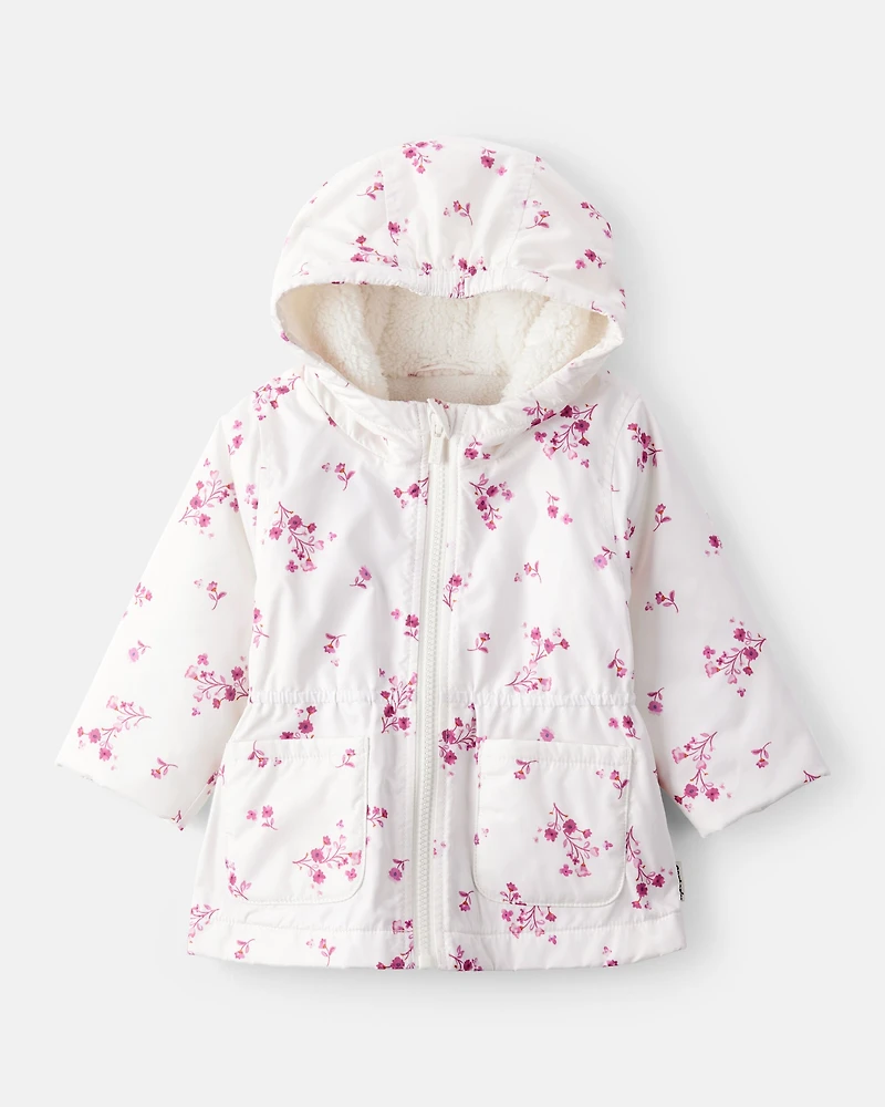 Baby Girl Floral Long-Sleeve Midweight Anorak Jacket - White
