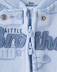 Baby Boy Firetruck Print Loose Fit Long-Sleeve Sleep & Play Pajamas - Blue
