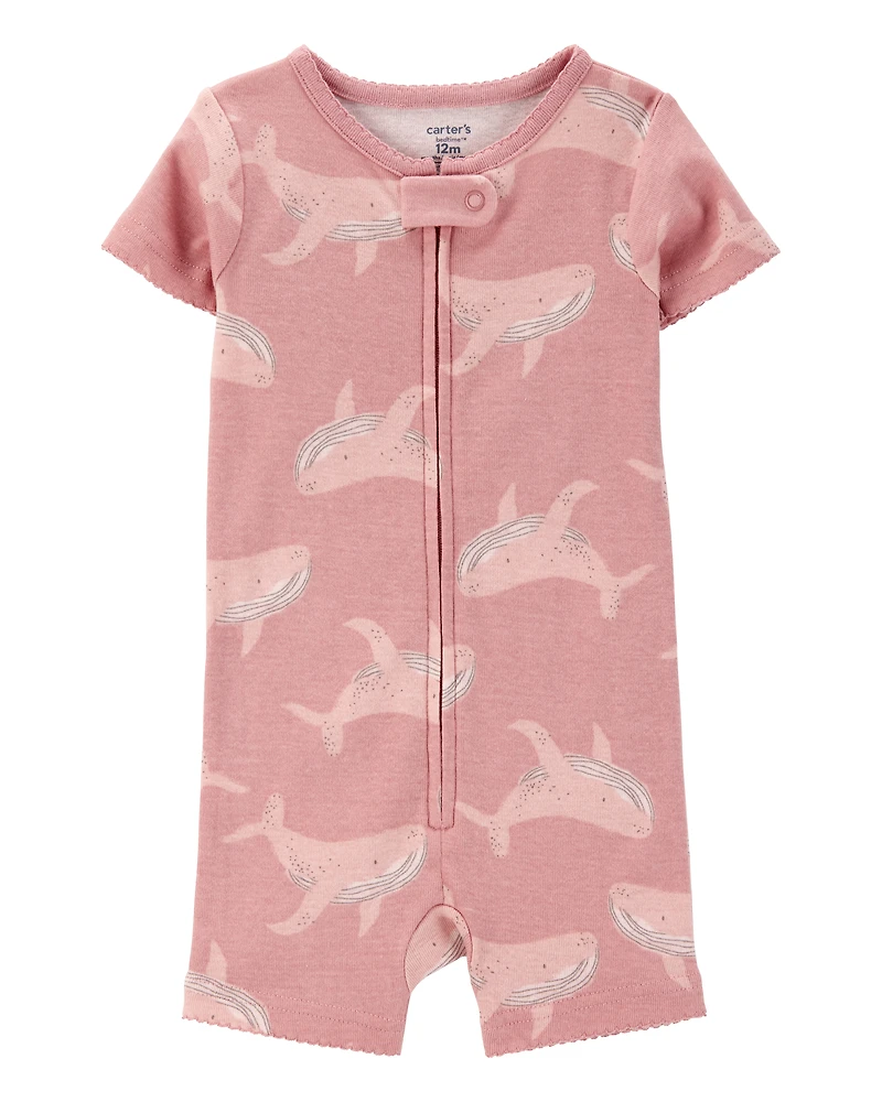 Toddler Whale Print Snug Fit Cotton 1-Piece Pajamas - Pink