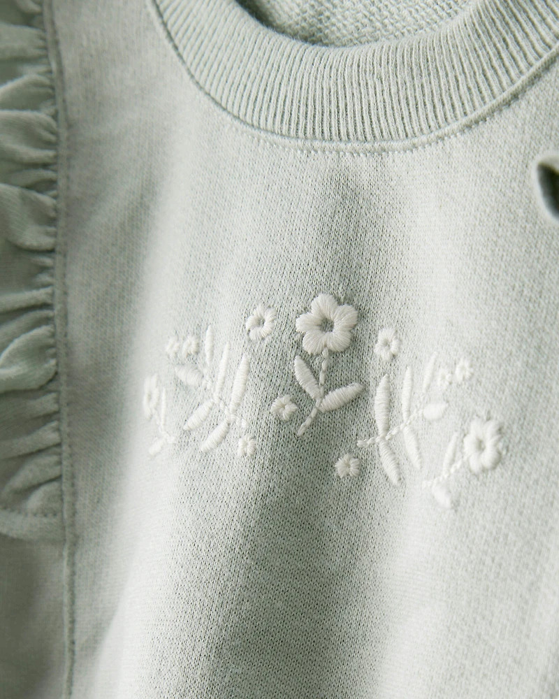 Baby Girl 3-Piece Floral Sweatshirt Outfit Set - Green