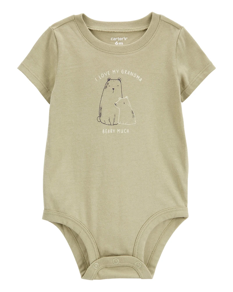 Baby Grandma Short-Sleeve Bodysuit - Olive