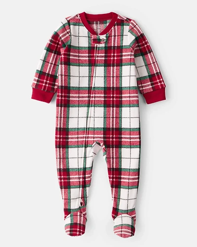 Baby Plaid Print Fleece Long-Sleeve Loose Fit 1-Piece Pajamas
