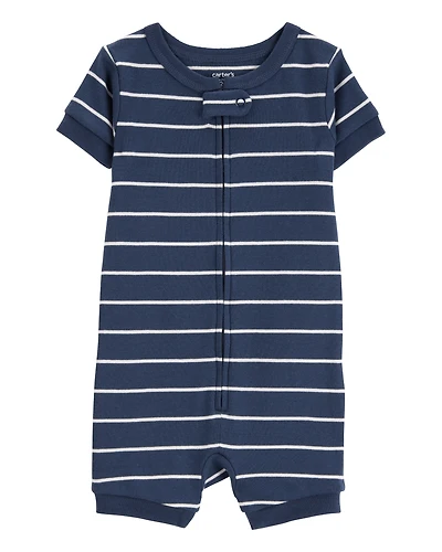 Toddler Striped Snug Fit Cotton 1-Piece Pajamas - Navy