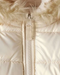 Baby Girl Hooded Heavyweight Winter Jacket - Cream