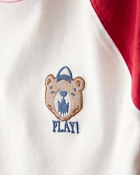 Toddler Boy 2-Piece Bear Graphic Tee & Striped Joggers Set - White/Red