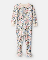 Toddler Girl Floral 100% Cotton Snug Fit Footie 1-Piece Pajamas - Ivory
