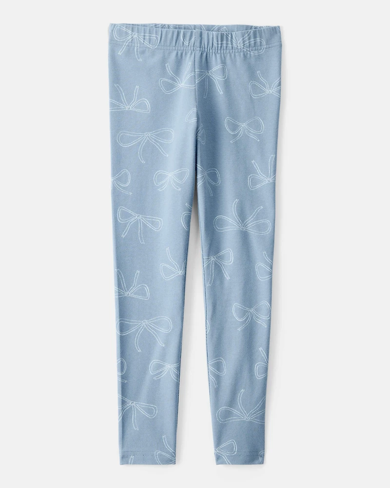 Kid Cotton Bow Stretch Leggings - Blue