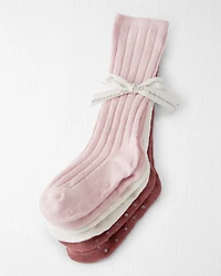Toddler Girl 3-Pack Knee-High No-Slip Socks Made with Organic Cotton