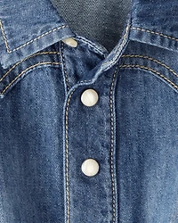 Baby Girl Cotton Denim Long-Sleeve Dress - Blue