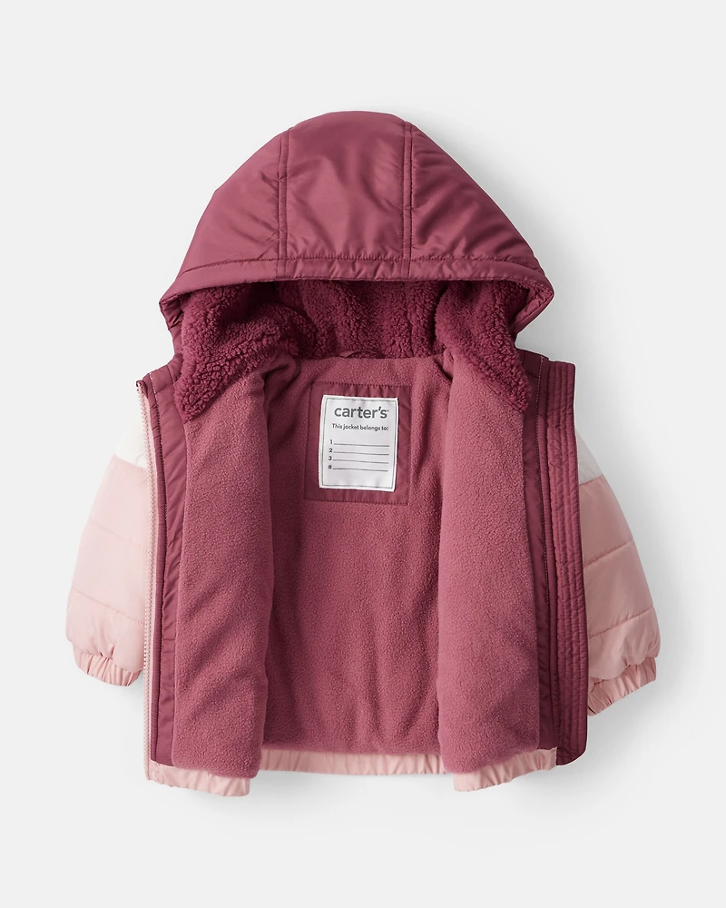 Baby Girl 2-Piece Color Block Hooded Snowsuit Jacket & Bib Set - Pink/Red