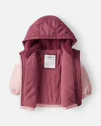Baby Girl 2-Piece Color Block Hooded Snowsuit Jacket & Bib Set - Pink/Red