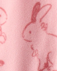 Baby Girl Bunny Print Fleece Long-Sleeve Loose Fit Sleep & Play Pajamas - Pink