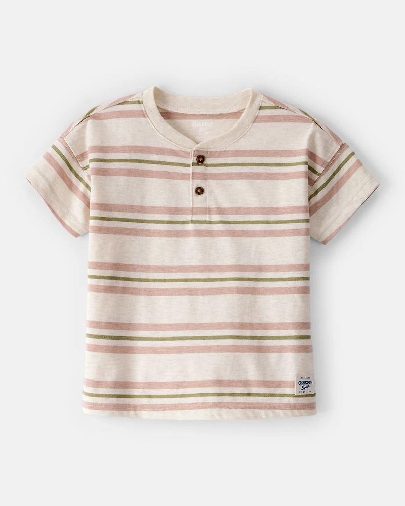 Toddler Boy Striped Short-Sleeve Henley Tee - Tan