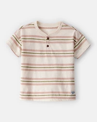 Toddler Boy Striped Short-Sleeve Henley Tee - Tan