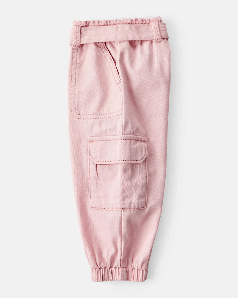 Baby Girl Cotton Cargo Joggers - Pink