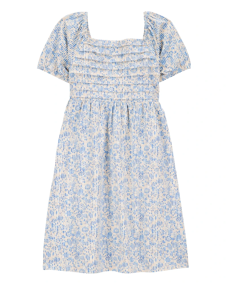 Kid Smocked Floral Print Dress