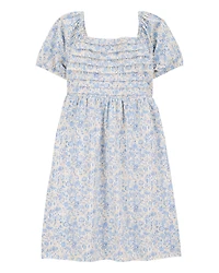 Kid Smocked Floral Print Dress