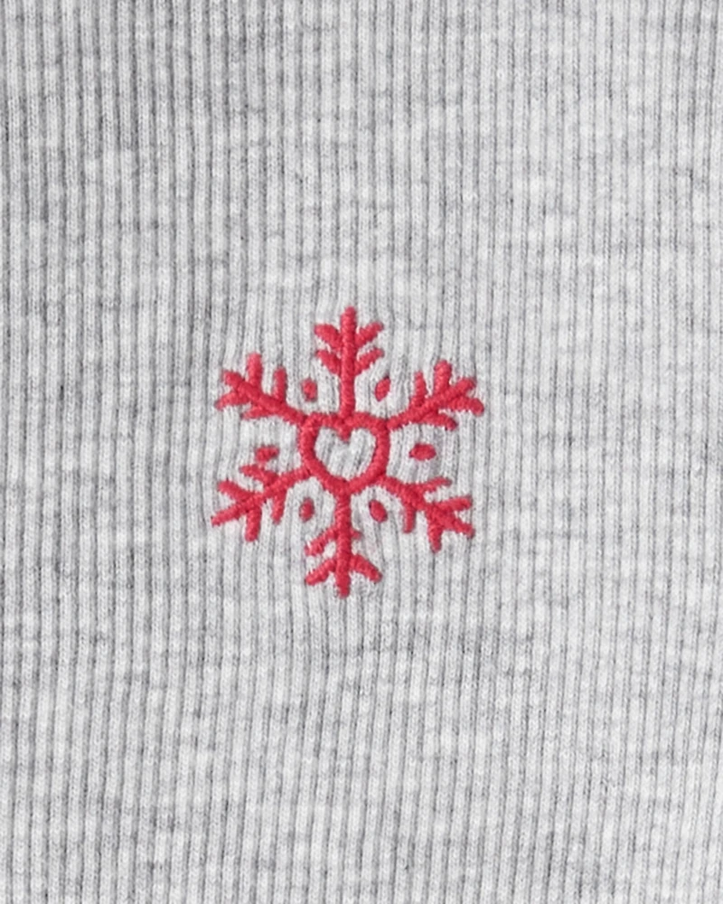 Toddler Girl Snowflake Mock Neck Rib Top - Grey