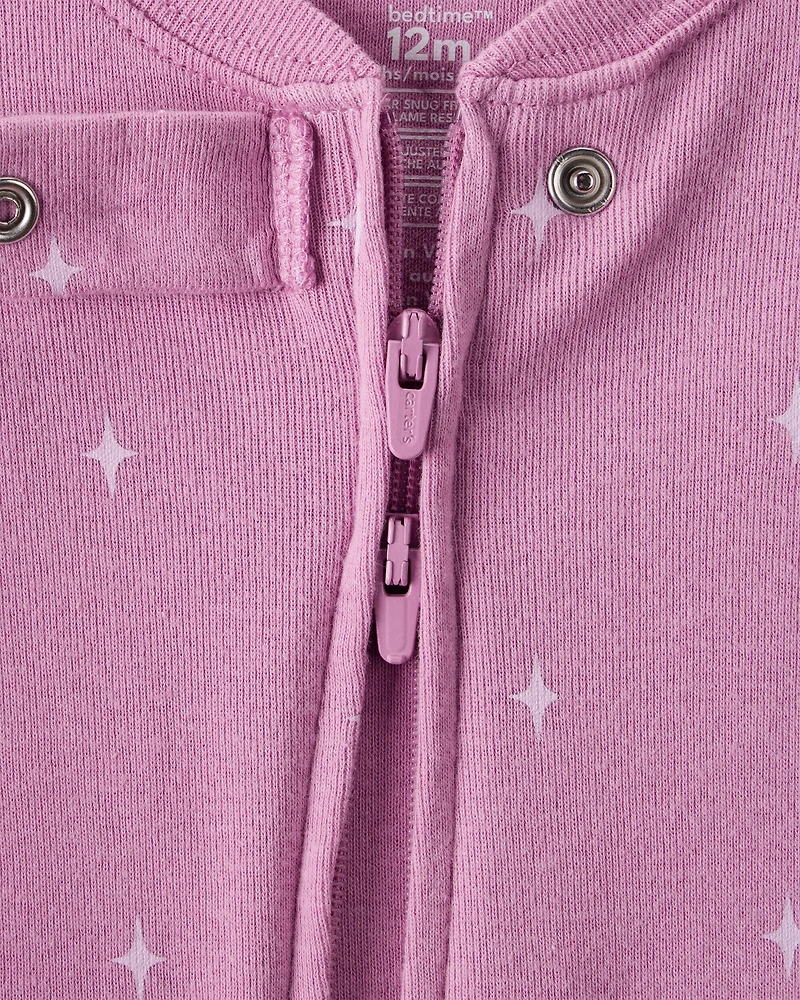 Baby Girl Cowgirl Print 100% Cotton Long-Sleeve 2-Way Zip 1-Piece Pajamas - Pink