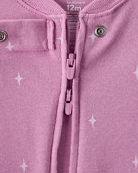 Baby Girl Cowgirl Print 100% Cotton Long-Sleeve 2-Way Zip 1-Piece Pajamas - Pink