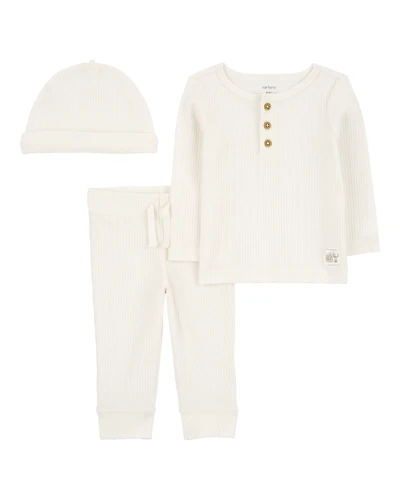 Baby 3-Piece Ribbed Outfit Set - Ivory