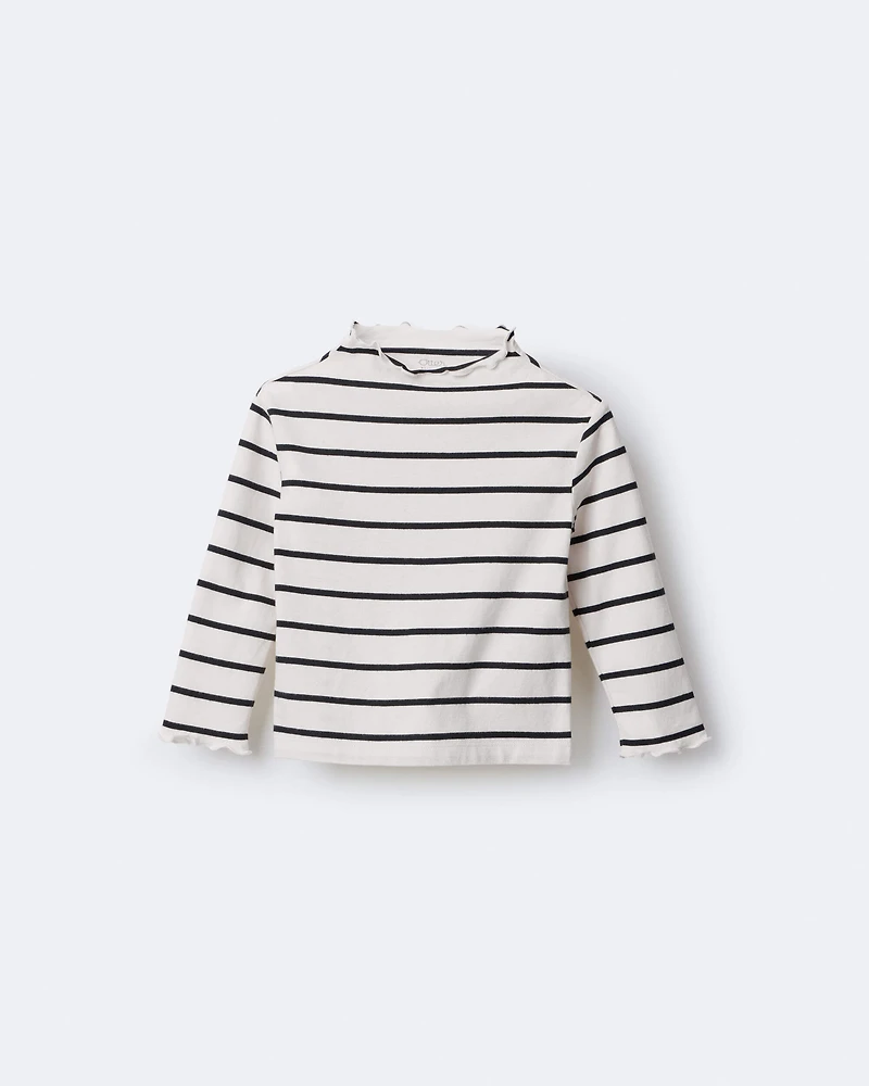 Toddler Girl Striped Mock Neck Long-Sleeve Top - Black/White