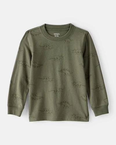 Toddler Boy Dinosaur Print Long-Sleeve Tee - Green