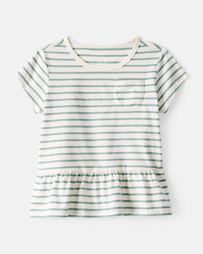 Toddler Girl Striped Short-Sleeve Peplum Top - White/Green