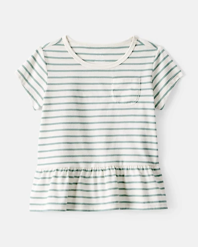 Toddler Girl Striped Short-Sleeve Peplum Top - White/Green